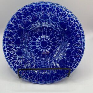 Sydenstricker Blue Ruffle Edged Fused‎ Glass Bowl Signed Handmade Cape C…